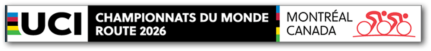 Logo ufficiale dei Campionati del Mondo di ciclismo su strada UCI 2026 con riferimento a Montr al Canada e un'illustrazione stilizzata di ciclisti. Descrizione generata da AI