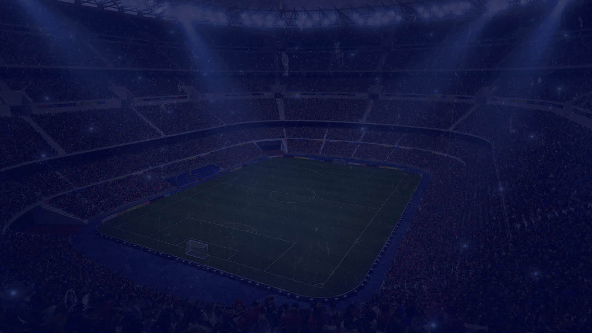 A large stadium with a blue field and a white line. Contenuto generato da AI