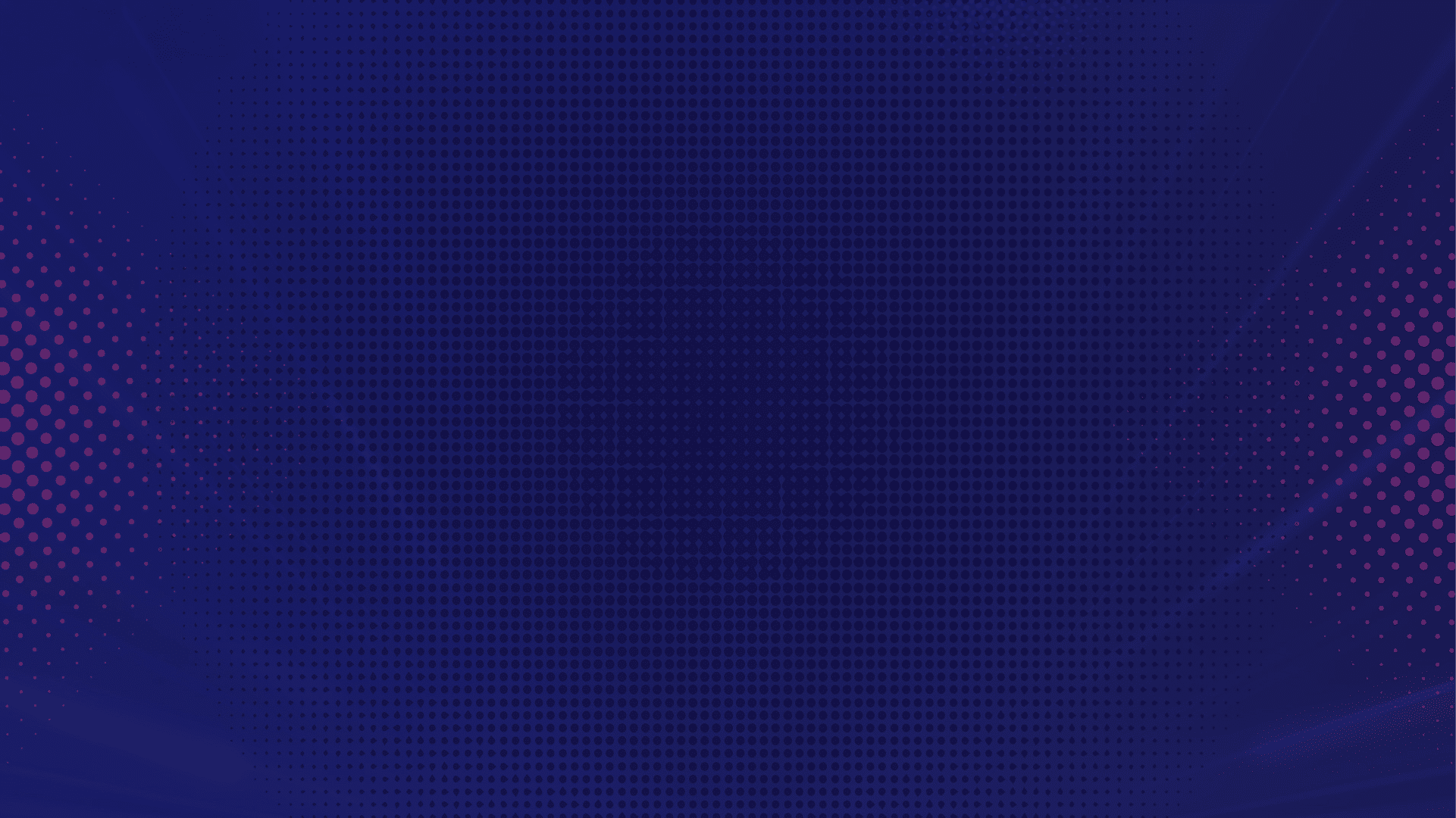 A dark blue background with a subtle halftone dot pattern radiating outward and small pink dots scattered on the sides. Descrizione generata da AI