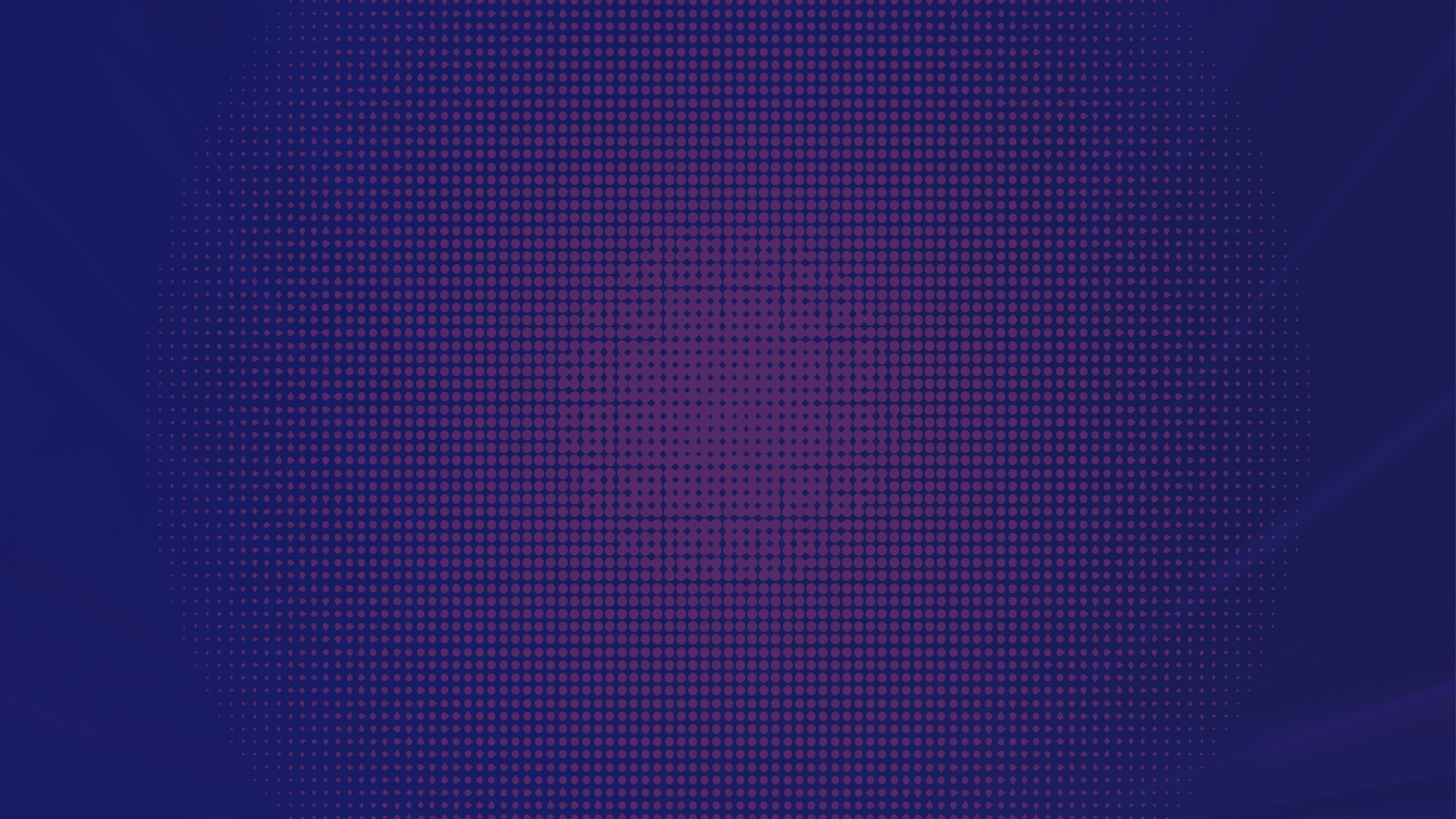 A dark blue background with a large circular pattern made of small purple dots creating a gradient effect. Descrizione generata da AI