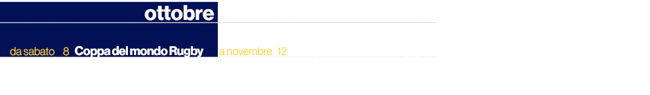 ,,ottobre,,,novembre,,,,da sabato,8,Coppa del mondo Rugby,a novembre,12,Coppa del mondo Rugby,,,,,,,,,,,,