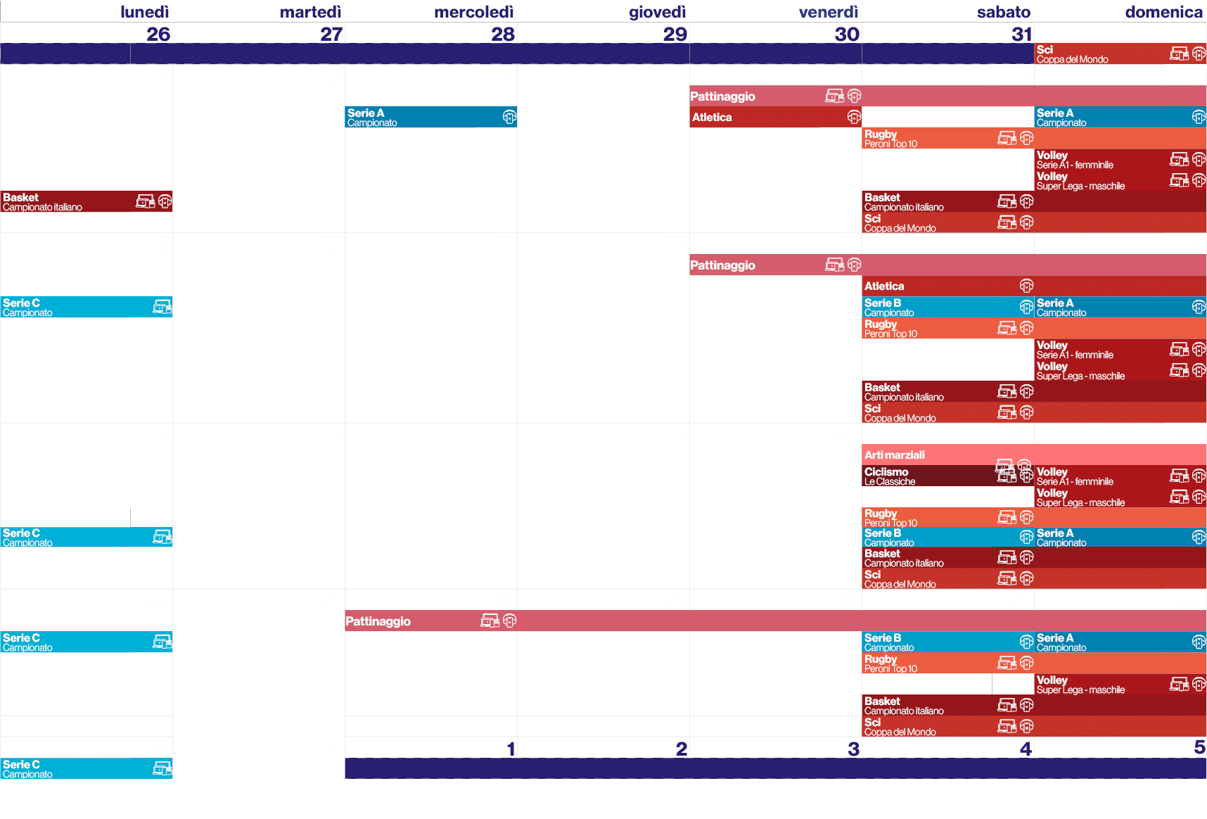 luned ,marted ,mercoled ,gioved ,venerd ,sabato,domenica,,26,,27,,28,,29,,30,,31,,1,,,,,,,,,,,,,Sci Coppa del Mondo,￼...