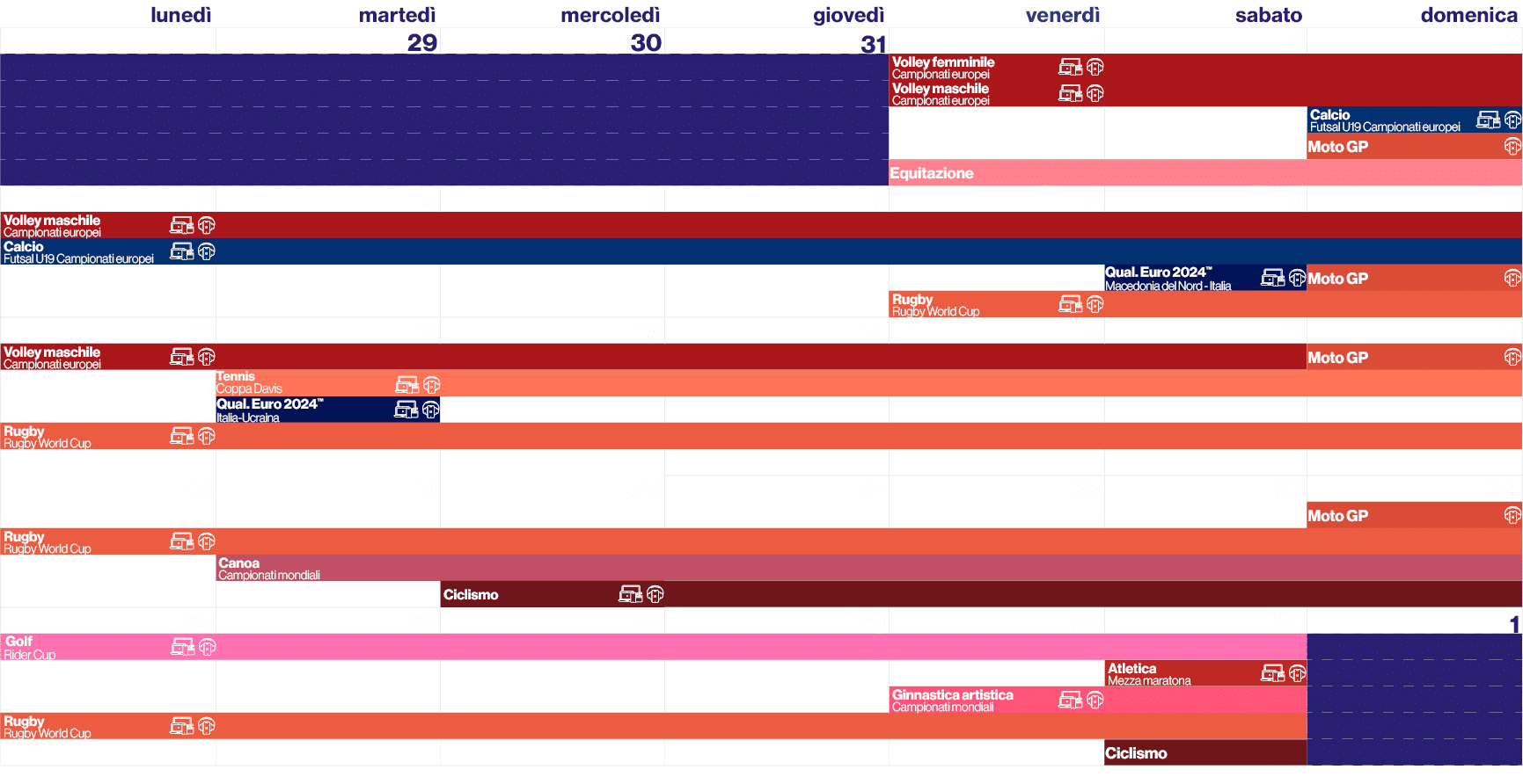luned ,marted ,mercoled ,gioved ,venerd ,sabato,domenica,,,,29,,30,,31,,1,,2,,3,,,,,,,,,Volley femminile Campionati e...