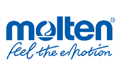 Logo blu con la scritta “molten" in carattere minuscolo e stilizzato con una fiamma all'interno della lettera "o" e il testo corsivo "feel the emotion" sotto. Descrizione generata da AI