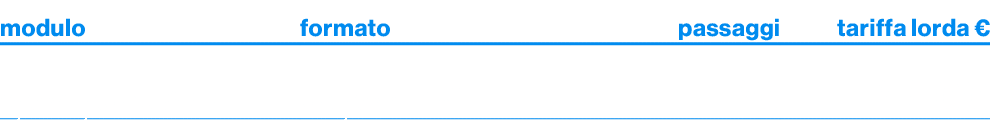 modulo,formato,passaggi,tariffa lorda €,sport pack A/B,ad point 15\“,30,13.500
