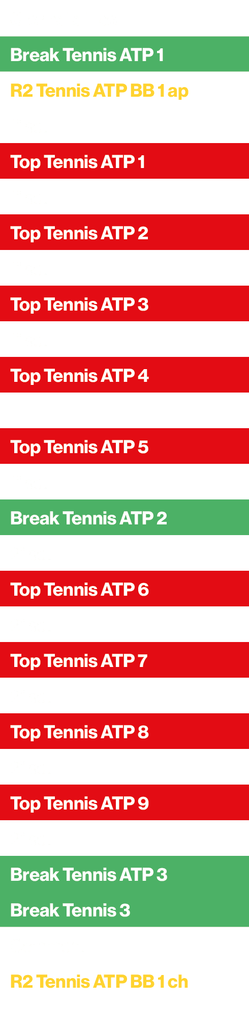 Giornata tipo,Break Tennis ATP 1,R2 Tennis ATP BB 1 ap,1° set,Top Tennis ATP 1,1° set,Top Tennis ATP 2,1° set,Top Ten...