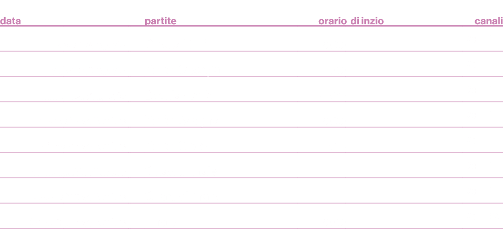 data,,,,,partite,orario di inzio,canali,gioved 28 agosto,,Grecia Italia,20.30,,,￼,sabato 30 agosto,,Italia Georgia,1...