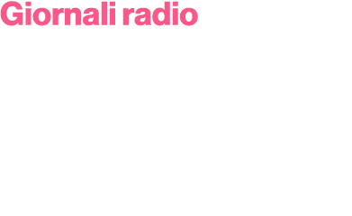 Giornali radio Gr1 dalle 8.00 alle 13.00, dalle 19.00 alle 24.00 Gr2 dalle 13.30 alle 19.30 Servizi in tutte le pagin...