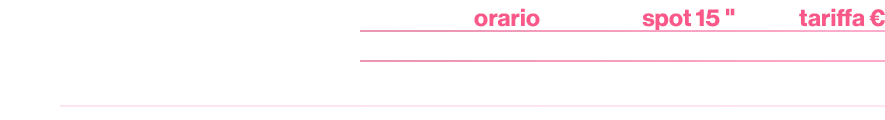 ,orario,spot 15,\“, tariffa €,,,,,,Giro flash A/B,16.45/17.15,21,,21.000
