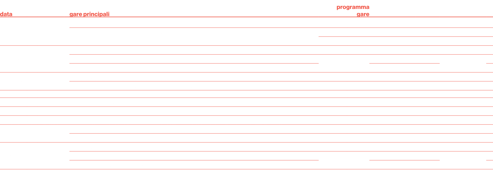 data,,,,,gare principali,programma gare,￼,￼,sabato 13 settembre,,sessione mattutina | 1.00 marcia 35km M/F ,1.00,4.55...