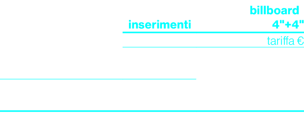 ,inserimenti,billboard 4\“+4\" ,,,tariffa €,￼,17+17,60.400,￼,29+29