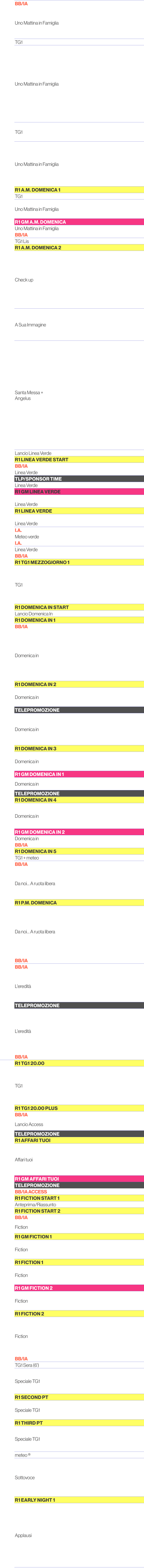 6.30,bb/ia,6.35,Uno Mattina in Famiglia,6.40,6.45,6.50,6.55,7.00,TG1,7.05,Uno Mattina in Famiglia,7.10,7.15,7.20,7.25...
