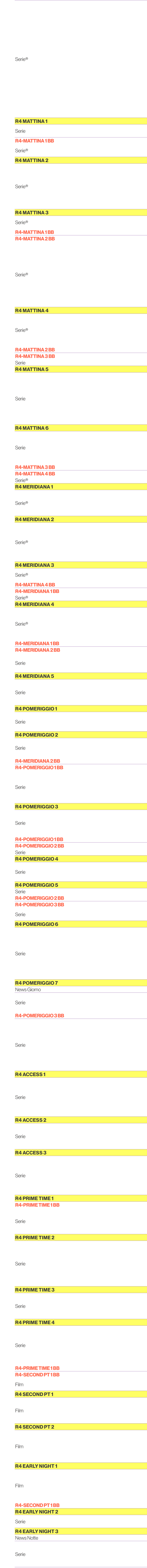 6.00,Serie®,6.05,6.10,6.15,6.20,6.25,6.30,6.35,6.40,6.45,6.50,6.55,7.00,7.05,7.10,7.15,7.20,7.25,7.30,R4 Mattina 1,7....