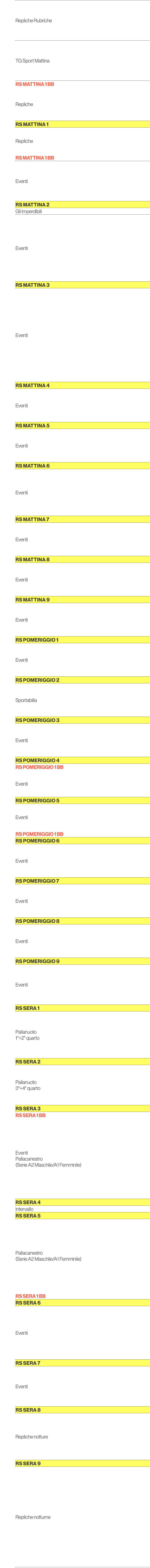 6.30,Repliche Rubriche,6.35,6.40,6.45,6.50,6.55,7.00,TG Sport Mattina,7.05,7.10,7.15,7.20,7.25,7.30,Rs Mattina 1 bb,7...