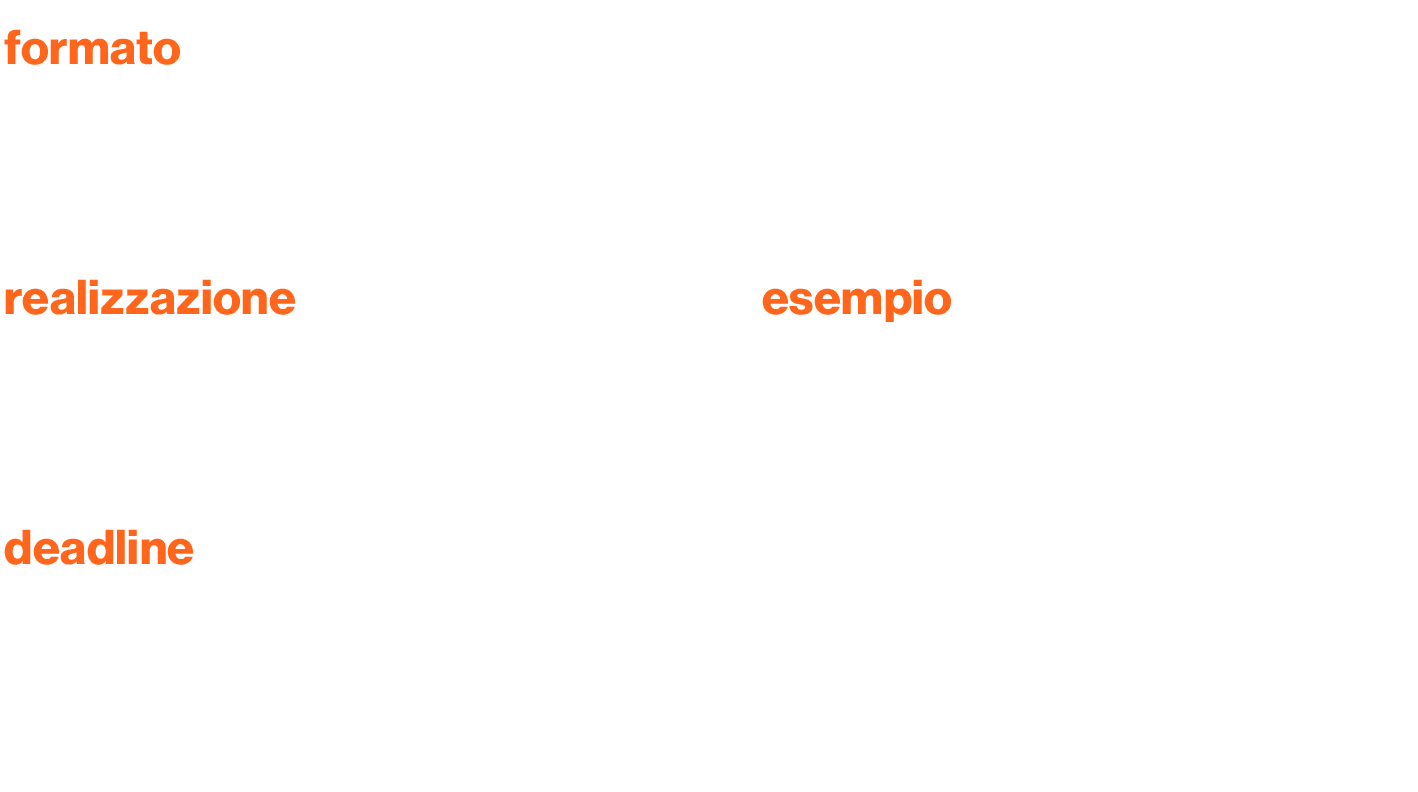 formato,,Logo e breve messaggio del brand posizionato in chiusura del promo editoriale  Durata: 5 ,realizzazione,esem   