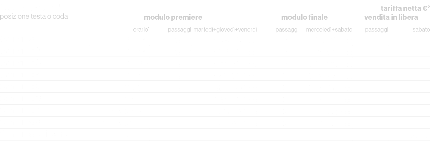 fuori break 15\“,,,,,tariffa netta €2,posizione testa o coda,modulo premiere,modulo finale,vendita in libera,,orario1...
