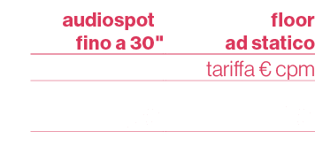 audiospot fino a 30\“,,floor ad statico,,,tariffa € cpm ,25,,15