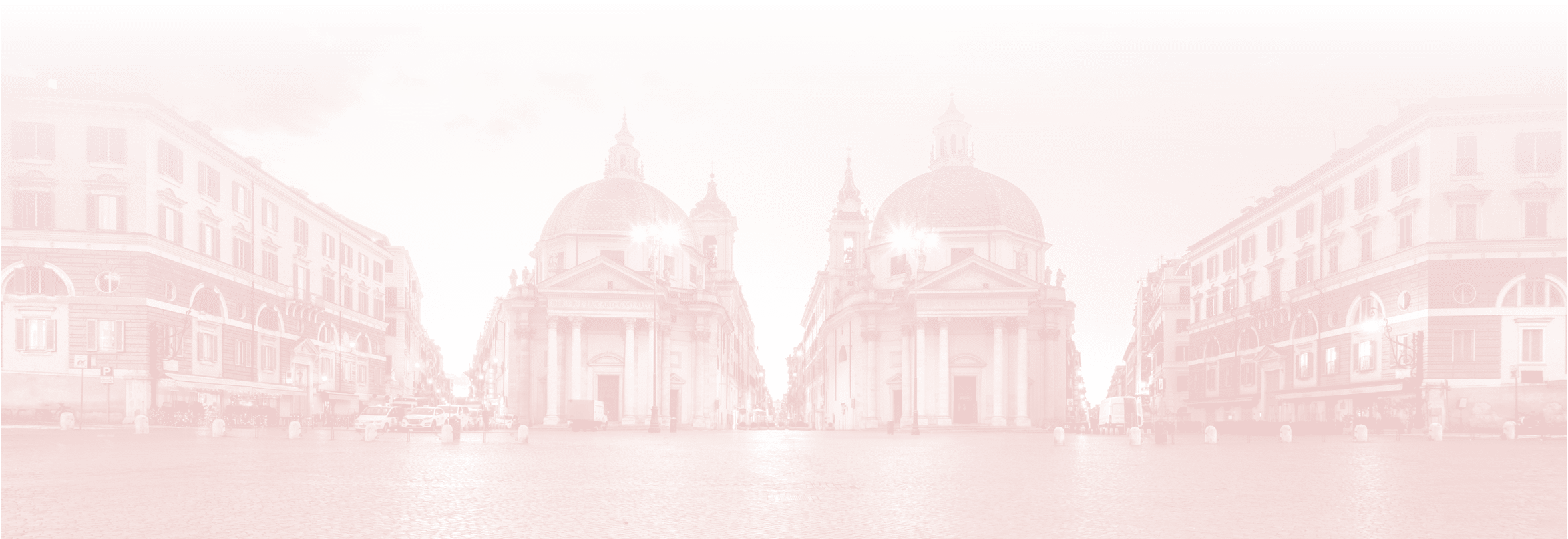 Twin Churches of Piazza del Popolo in Rome, Italy at twilight.