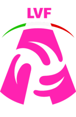 Logo stilizzato con le lettere LVF sopra una forma rosa che ricorda una mano che tiene un neonato, con un arco tricolore verde, bianco e rosso sopra. Descrizione generata da AI