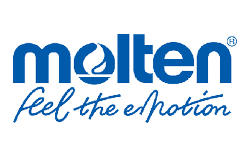 Logo blu con la scritta “molten" in carattere minuscolo e stilizzato con una fiamma all'interno della lettera "o" e il testo corsivo "feel the emotion" sotto. Descrizione generata da AI