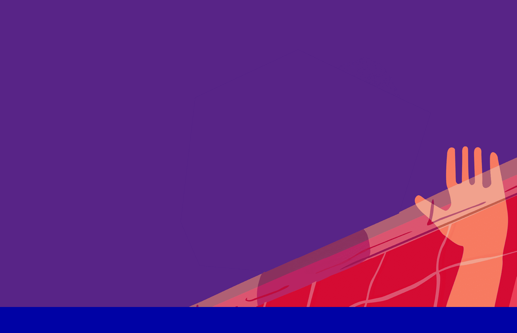 Una mano sollevata oltre una rete rossa con sfondo viola. Descrizione generata da AI
