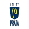 Logo stilizzato con le parole “Volley Prata" e l'anno 1967 in caratteri gialli e blu su sfondo nero. Descrizione generata da AI