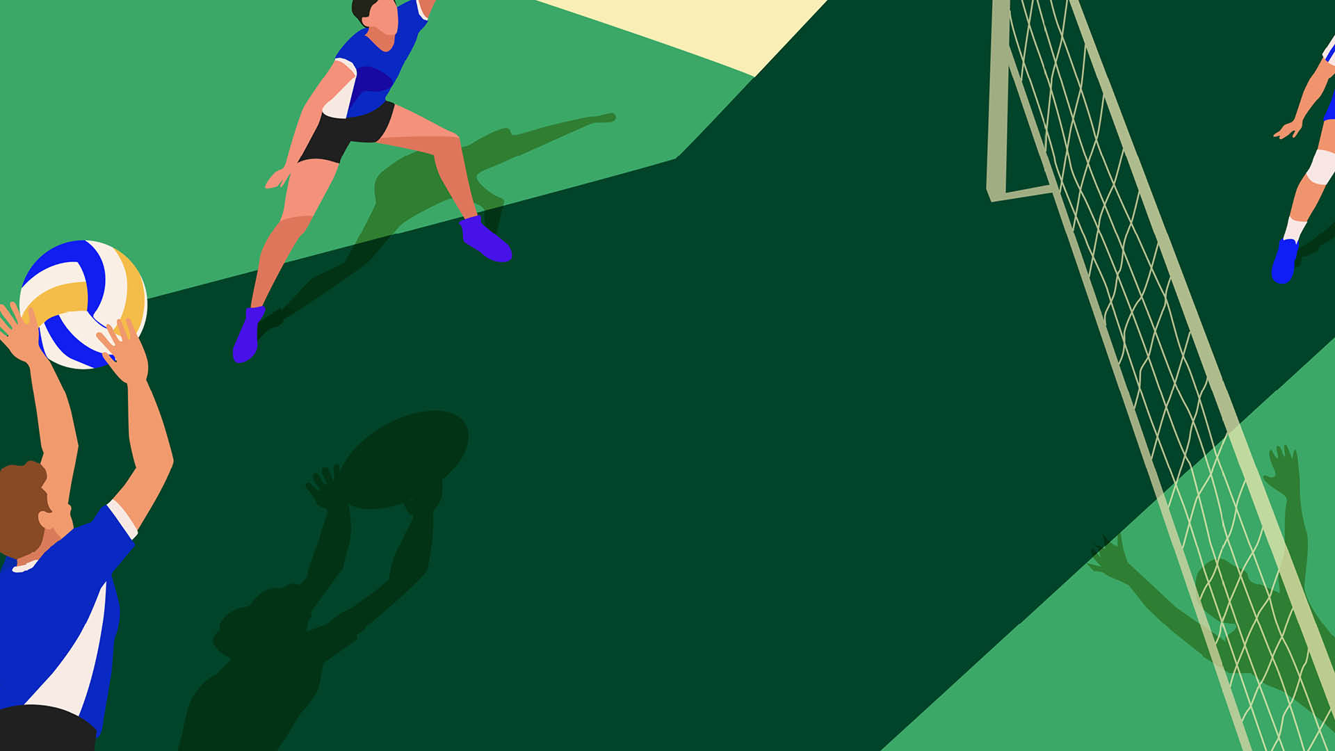 Persone in abbigliamento sportivo stanno giocando a pallavolo su un campo verde con una rete al centro. Descrizione generata da AI