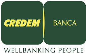 Logo di Credem Banca con scritta gialla su sfondo verde scuro e slogan Wellbanking People sotto. Descrizione generata da AI