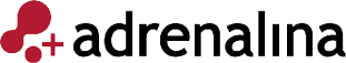 Logo con simboli rossi astratti e la scritta nera “adrenalina" in carattere minuscolo. Descrizione generata da AI