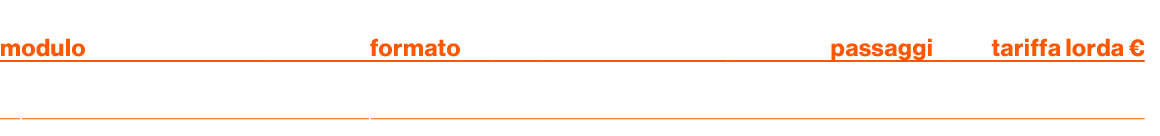 modulo,formato,,,,,,passaggi,,tariffa lorda €,,Sport Pack A/B,ad point 15,”,,,,,40,,13.800,