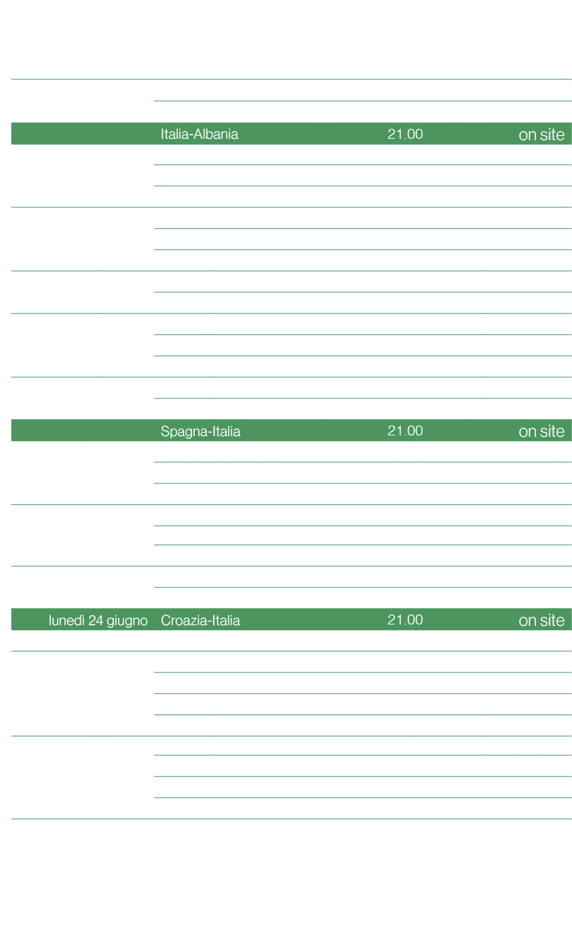 ,,,,,copertura,gironi,,,,,venerd ,14,giugno,Germania Scozia,21.00,off tube,sabato,15,giugno,Ungheria Svizzera ,15.00,...